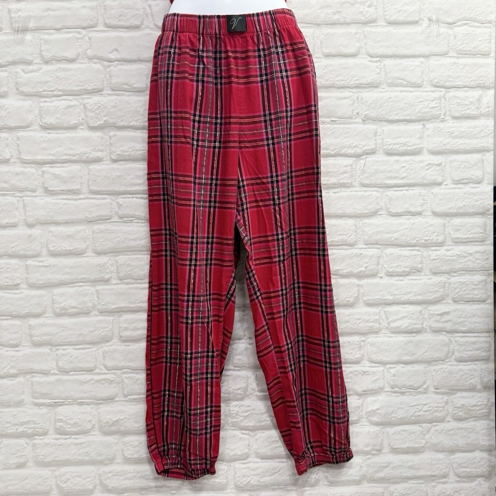 VICTORIA'S SECRET XL Womans Lounge‎ Pants Red Pink Plaid Pajama Soft Pocket Pant